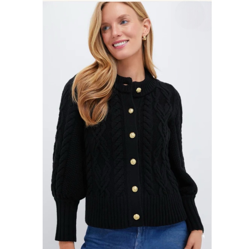 Tuckernuck Black Cable-Knit Cardigan with Gold Buttons